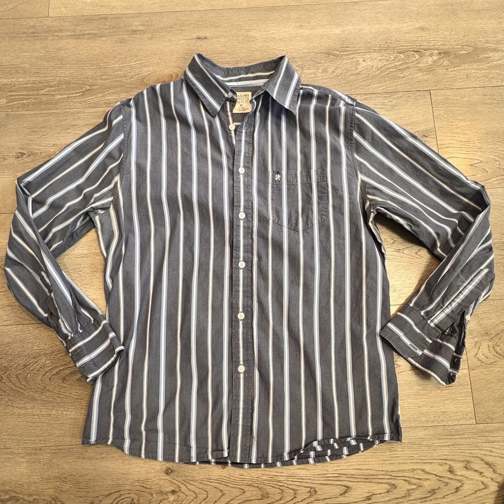 Mossimo‎ Supply Mens Medium M Button Down Washed Blue Stripe Cotton Shirt